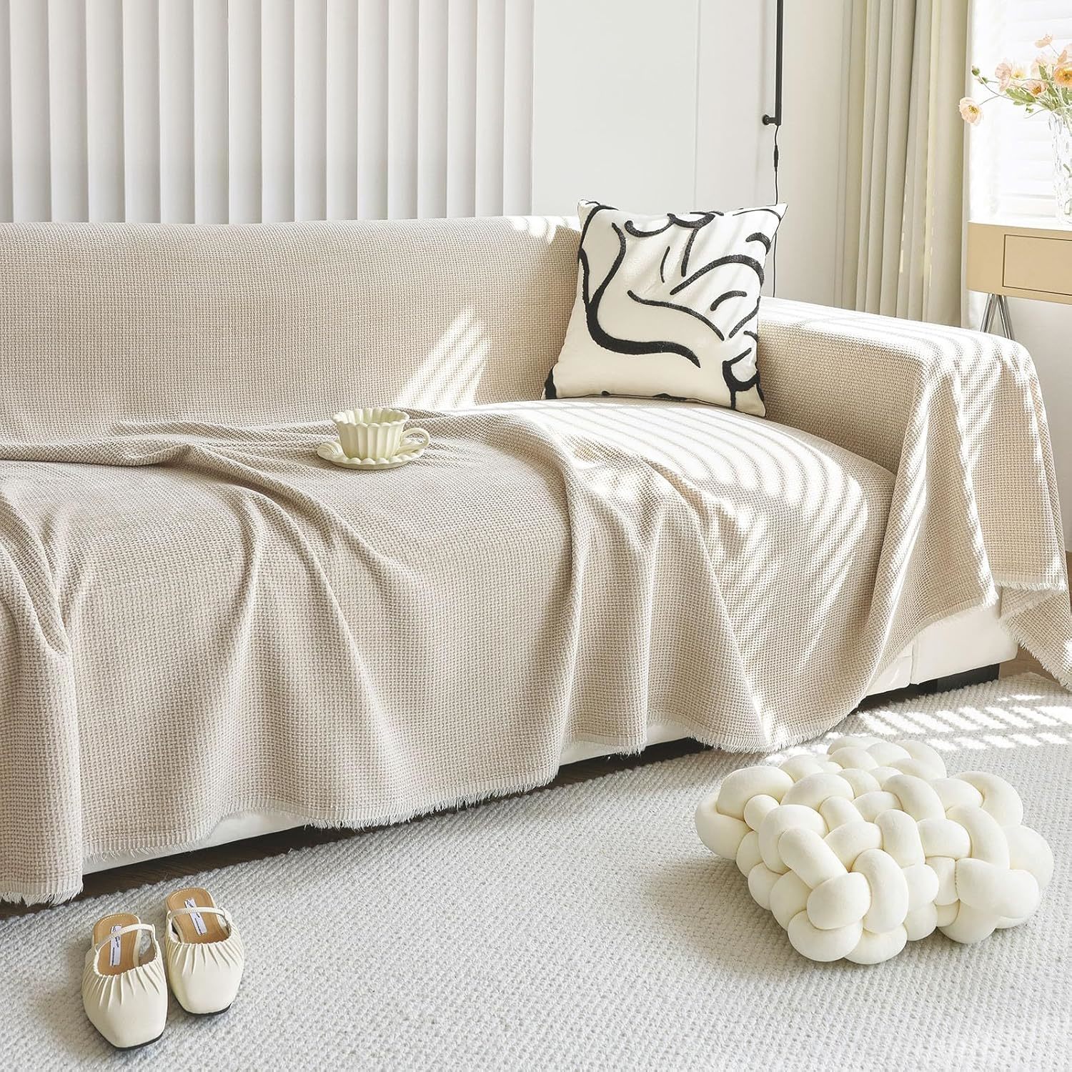 Handmade, Washable, 71&quot; X 134&quot; Corduroy Sofa Covers In Light Khaki, With A - $69.97