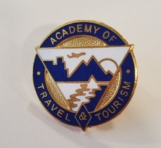 Academy of Travel And Tourism Goldtone &amp; Blue Lapel Hat Enamel Pin Pinch... - £13.17 GBP