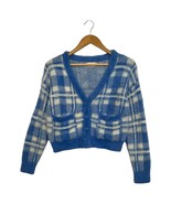 Altard State Cardigan Sweater Womens Small Blue White Fuzzy Plaid Cropped - €25,50 EUR Altard State Cardigan Sweater Womens Small Blue White Fuzzy Plaid Cropped - €25,50 EUR