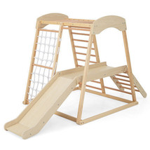 6-in-1 Indoor Jungle Gym Kids Wooden Playground with Monkey Bars-Natural... - $240.78