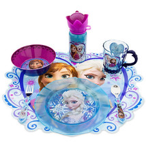 Disney Store Frozen Elsa Plate Cup Tumbler Water Bottle Silverware Spoon... - £27.93 GBP