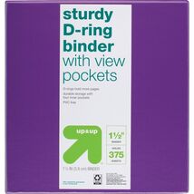 up&amp;up 1.5&quot; 3 Ring Binder D Rings 375 Sheet Capacity Purple Clear View - $221.63 MXN