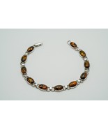 Vintage Sterling Silver Cognac Amber Tennis Bracelet 8&quot; x 8mm Signed JM - €85,38 EUR