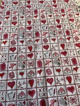 Vintage 1990s Valentine&#39;s Fabric Cotton Block Print hearts novelty app. ... - £21.43 GBP