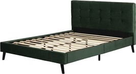 South Shore Maliza Upholstered Complete Platform Bed, Queen, Dark Green - $303.99