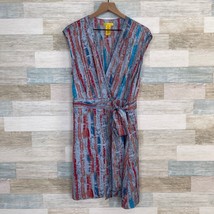 Catherine Malandrino Silk Tie Wrap Dress Blue Print Pleated Casual Women... - $79.19