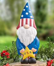 Gnome Lawn Ornament Statue Patriotic Americana July 4 Outdoor Metal Porch Decor - $16.98