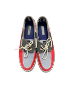 Sperry Womens Canvas Boat Shoes Size 9.5M Red Blue Lace Up 9266412 - $22.97