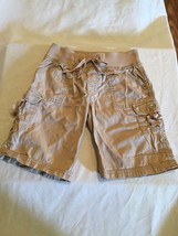 Size 12S Justice shorts cargo khaki elastic waist pockets sequins button... - $13.99