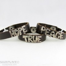 Brown Leather Inspirational Bracelet Hammer Texture Peace Hope True Nwt $54.99 - £19.94 GBP