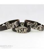 BROWN LEATHER INSPIRATIONAL BRACELET HAMMER TEXTURE PEACE HOPE TRUE NWT ... - £19.61 GBP