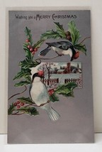 Wishing you A Merry Christmas Holly, Birds Silver Finish Germany Postcar... - £5.60 GBP