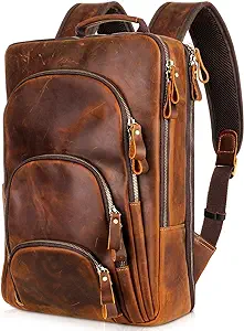 Full Grain Leather Backpack 15.6&quot; Laptop Bag Men&#39;S Vintage Genuine Leather Busin - £190.59 GBP