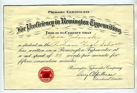 Primary Certificate for Proficiency in Remington Typewriting 1920&#39;s - £27.22 GBP
