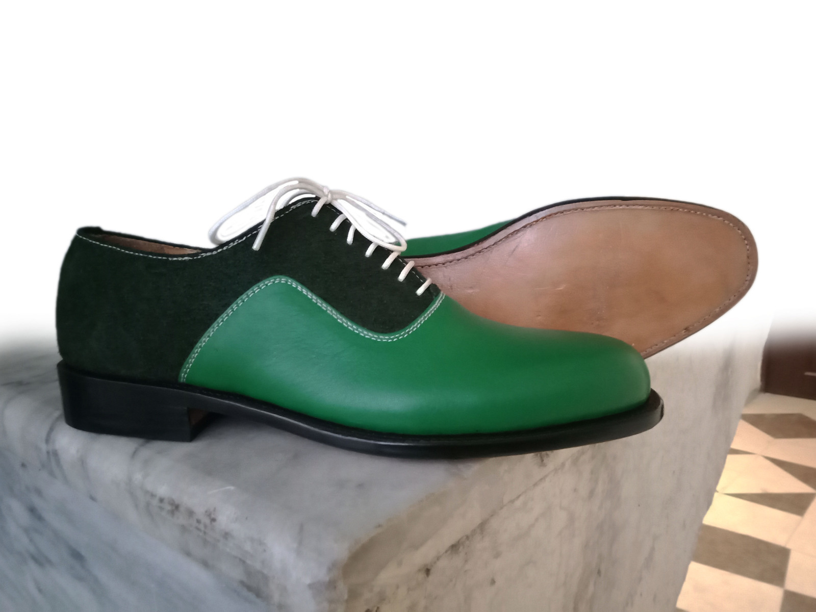 NEW  Handmade Men's Green shoes, Men Brogue Lace Up Leather Suede High Quality s