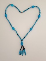 Vintage Sleeping Beauty Turquoise Necklace, Sterling Silver Black Onyx Beads 31” - £79.37 GBP