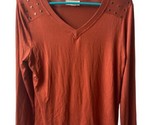 Cotton Candy Womens Size S Top Rust Slinky  V Neck Long Sleeved Studded - £9.39 GBP