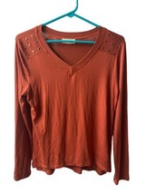 Cotton Candy Womens Size S Top Rust Slinky  V Neck Long Sleeved Studded - £9.42 GBP
