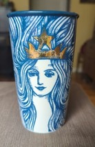 Starbucks 2016 Gold Crown Blue Mermaid Siren 12oz Ceramic Travel Tumbler... - $23.21