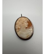 Antique Sterling Silver Cameo Bust Look Right Flower Shell Brooch Pendan... - $73.84 CAD