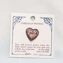 God Cares Red Heart Lapel Pin Vintage 1/2&quot; Christian Witness Cross USA - £12.65 GBP