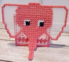 Vintage Plastic Canvas Yarn Elephant Basket Pink/White Cross stitch Need... - £5.42 GBP