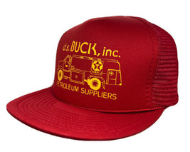 Vintage DS BUCK Petroleum Suppliers Texaco Fuel Red Mesh Back Snapback H... - $19.79