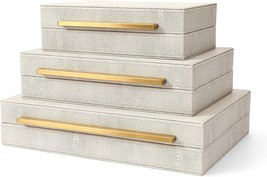 Set Of 3 Kingflux Faux Ivory Shagreen Leather Decorative Boxes, Storage Boxes, - $89.96