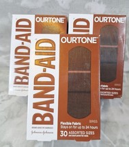 3 Boxes Band-Aid Ourtone Deep Brown Flexible Fabric Bandages 30 Assorted Sizes - $11.77