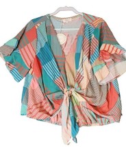 Umgee Womens Faux Wrap Top Sz 2XL Colorful Boho Tie Waist Flutter Slv Stripe NEW - £23.85 GBP