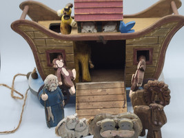 Handmade Wood Noah’s Ark Animals Bible Story Play Set Pull Toy Vintage - £58.54 GBP