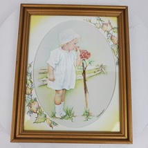 Vintage 1975 Nursery ART Child Smelling Roses 11x9 Inch by E Livesey - £17.87 GBP