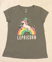 City Lights girl&#39;s &quot;Lepricorn&quot; tee shirt sz L gray with rainbow unicorn - £3.19 GBP