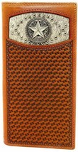 Western Men's Basketweave Genuine Leather Star Long Cowhide Stud Bifold Wallet - $29.99