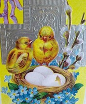 Easter Chick Series Postcard Vintage Embossed Silver Cross  Flowers Eggs Antique - £3.75 GBP