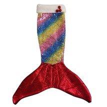 Mermaid Tail Christmas Stocking Sequin Rainbow Girls Holiday Decoration ... - £14.05 GBP