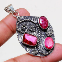 Kashmiri Ruby Pink Tourmaline Gemstone Handmade Pendant Jewelry 2.80&quot; SA 577 - £4.78 GBP
