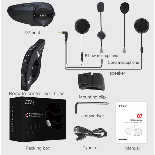 EJEAS Q7 Bluetooth 5.1 Motorcycle Intercom Helmet Headset Riders Wireless Waterp - £198.44 GBP