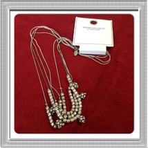 NWT American Eagle Three Strand Silver Tone Color Crystal Beaded Necklace 18&quot; - £15.66 GBP