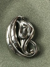 Vintage Sterling Silver Signed Art Deco Cala Lily Flower &amp; Arrow Root Leaf Pin  - £30.04 GBP