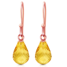 14k Rose Gold Yellow Citrine Gemstone Earrings Pear Cut Dangle Style 2.7 Carat - £151.07 GBP