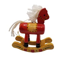 Vintage Wooden Christmas Ornament Red Toy Rocking Horse Wood Holiday Decoration - £9.34 GBP