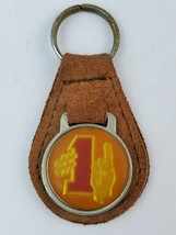 Vintage #1 Finger Pointing Up leather keychain keyring metal back Brown - $14.25