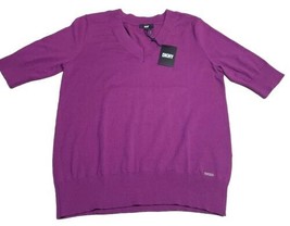 DKNY Size M 1/4 Sleeve V Neck Sweater Purple New With Tags - £15.78 GBP