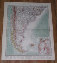 1925 Original Vintage Map Of Argentina Chile Uruguay Falklands Tierra Del Fuego - $27.47