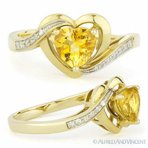 0.80ct Heart Shape Citrine Gemstone &amp; Diamond Right-Hand Ring in 14k Yellow Gold - £387.27 GBP