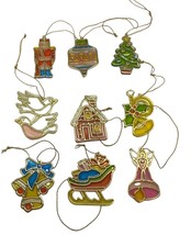 Vintage Lot of 9 Mosaic Stained Glass Christmas Tree Ornament Suncatcher Plastic - £17.56 GBP