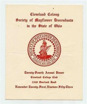 Cleveland Colony Society of Mayflower Descendants Ohio Dinner Menu Program 1953 - £22.15 GBP