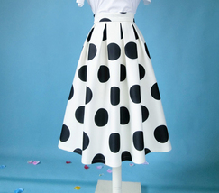 White A-Line Polka Dot Midi Skirt Outfit Women Custom Plus Size Party Skirt image 4