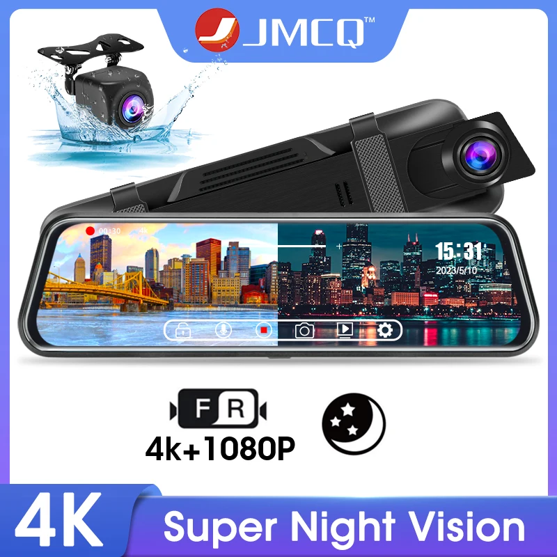 JMCQ 10 inch Car DVR 4K+1080P Stream Media Super Night Vision Touch Screen Car - £48.43 GBP+